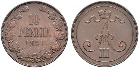 Ausländische Münzen und Medaillen 
 Finnland (unter russischer Herrschaft) 
 Alexander III. 1881-1894 
 Cu-10 Penniä 1891 -Helsinki-. Bitkin (Rußla...