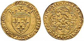Ausländische Münzen und Medaillen 
 Frankreich-Königreich 
 Charles VI. 1380-1422 
 Ecu d'or a'la couronne o.J. (1385) -Montpellier-. 1. Emission. ...