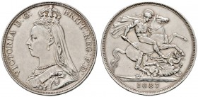 Ausländische Münzen und Medaillen 
 Großbritannien 
 Victoria 1837-1901 
 Crown 1887. Jubilee Coinage. Spink 3921, Dav. 107.
 fast vorzüglich