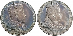 Ausländische Münzen und Medaillen 
 Großbritannien 
 Edward VII. 1901-1910 
 Mattierte Silbermedaille 1902 von G.W. de Saulles (unsigniert), auf di...