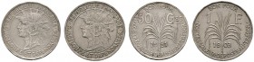 Ausländische Münzen und Medaillen 
 Guadeloupe 
 Lot (2 Stücke): 50 Centimes 1921 und 1 Franc 1903. KM 45, 46.
 sehr schön-vorzüglich, vorzüglich...