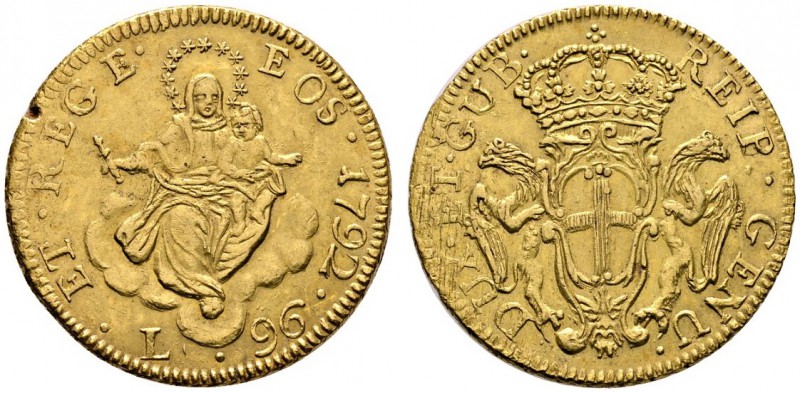 Ausländische Münzen und Medaillen 
 Italien-Genua 
 Republik 
 96 Lire 1792. ...