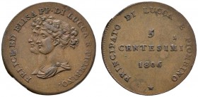 Ausländische Münzen und Medaillen 
 Italien-Lucca (und Piombino) 
 Felice Baciocci und Elisa Bonaparte 1805-1814 
 Cu-5 Centesimi 1806 -Florenz-. P...