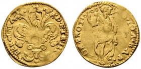 Ausländische Münzen und Medaillen 
 Italien-Toskana/Florenz 
 Ferdinand I. de Medici 1587-1608 
 Dukat 1608. Lilie / Johannes der Täufer. MIR 213/2...
