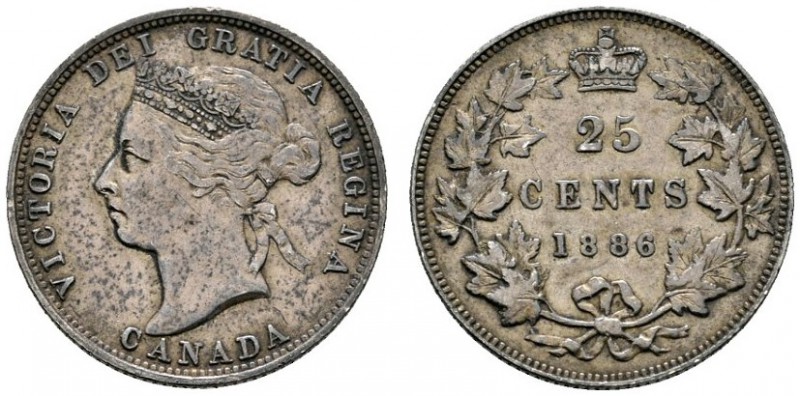Ausländische Münzen und Medaillen 
 Kanada 
 25 Cents 1886. KM 5.
 feine Pati...