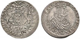 Ausländische Münzen und Medaillen 
 Polen-Danzig, Stadt 
 Johann Casimir 1648-1668 
 Ort 1664. Kopicki 7632 (R2), Gum. 1914.
 feine Patina, überdu...