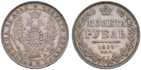 Ausländische Münzen und Medaillen 
 Rußland 
 Nikolaus I. 1825-1855 
 Rubel 1851 -St. Petersburg-. Bitkin 222 (R1), Uzdenikov 1686, Dav. 283.
 sel...