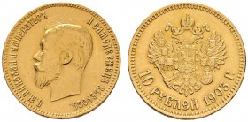 Ausländische Münzen und Medaillen 
 Rußland 
 Nikolaus II. 1894-1917 
 10 Rubel 1903 -St. Petersburg-. Bitkin 11, Uzdenikov 345, Fr. 179. 8,61 g
 ...