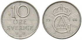 Ausländische Münzen und Medaillen 
 Schweden 
 Gustav VI. Adolph 1950-1973 
 10 Öre- Probe (Provmynt) 1966. HH -.
 selten, minimale Kratzer, fast ...