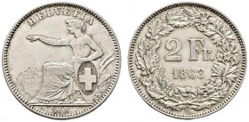 Ausländische Münzen und Medaillen 
 Schweiz-Eidgenossenschaft 
 2 Franken 1863. Sitzende Helvetia. DT 303, HMZ 2-1201e.
 seltener Jahrgang in überd...