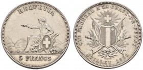 Ausländische Münzen und Medaillen 
 Schweiz-Eidgenossenschaft 
 Schützentaler zu 5 Franken 1863 La Chaux-de-Fonds. HMZ 2-1343e, Dav. 381, Divo 50, R...
