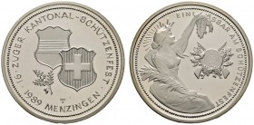 Ausländische Münzen und Medaillen 
 Schweiz-Eidgenossenschaft 
 Schützentaler (zu 50 Franken) 1989. 16. Zuger Kantonal-Schützenfest zu Menzingen. HM...