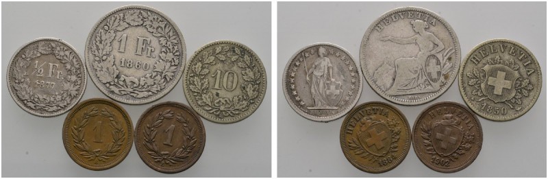 Ausländische Münzen und Medaillen 
 Schweiz-Eidgenossenschaft 
 Lot 5 Stücke):...