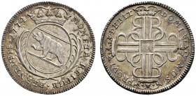 Ausländische Münzen und Medaillen 
 Schweiz-Bern 
 1/4 Taler zu 10 Batzen 1774. DT 512f, HMZ 2-220f.
 feine Patina, kleiner Schrötlingsfehler auf d...