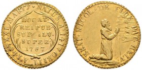 Ausländische Münzen und Medaillen 
 Schweiz-Obwalden 
 Dukat 1787. Fünf Zeilen Schrift auf gekreuzten Palmzweigen / Kniender Heiliger (Nikolaus von ...
