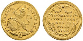Ausländische Münzen und Medaillen 
 Schweiz-Zürich, Stadt 
 1/2 Dukat 1726. Löwe mit Schwert und ovalem Stadtwappen / Fünf Zeilen Schrift in verzier...