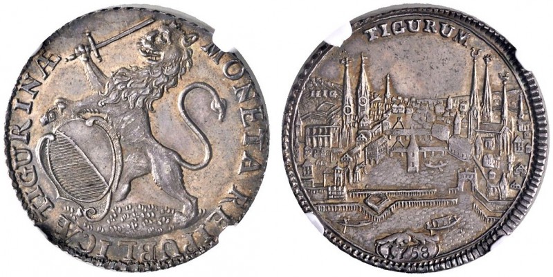 Ausländische Münzen und Medaillen 
 Schweiz-Zürich, Stadt 
 1/2 Taler 1758. Mi...