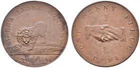 Ausländische Münzen und Medaillen 
 Sierra Leone. Sierra Leone Company (Britische Kolonie) 
 Penny 1791. Ähnlich wie vorher. KM 2.1.
 selten, klein...