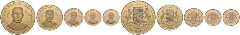 Ausländische Münzen und Medaillen 
 Somalia 
 5-tlg. Goldmünzensatz 1965. 5. J...