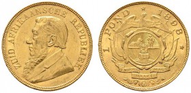 Ausländische Münzen und Medaillen 
 Südafrika 
 Republik 
 1 Pond 1898 -Pretoria-. Ohm Krüger. KM 10.2, Fr. 2. 8,0 g
 selten in dieser Erhaltung, ...