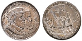 Ausländische Münzen und Medaillen 
 USA 
 Gedenk-1/2 Dollar 1924. Huguenot-Walloon Tercentenary. KM 154. In US-Plastikholder der SEGS (slapped) mit ...