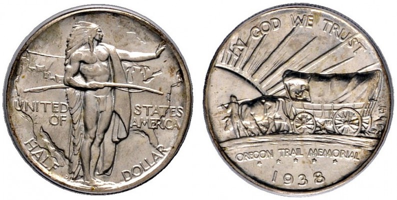Ausländische Münzen und Medaillen 
 USA 
 Gedenk-1/2 Dollar 1938 -Denver-. Ore...