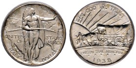 Ausländische Münzen und Medaillen 
 USA 
 Gedenk-1/2 Dollar 1938 -Denver-. Oregon Trail Memorial. KM 159. In US-Plastikholder der PCGS (slapped) mit...