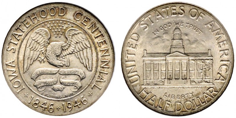 Ausländische Münzen und Medaillen 
 USA 
 Gedenk-1/2 Dollar 1946. Iowa Steteho...