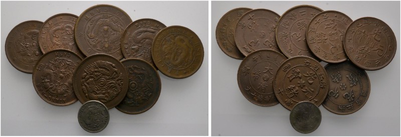 Lots ausländischer Münzen und Medaillen 
 9 Stücke: CHINA . 5 Cents von FUKIEN ...