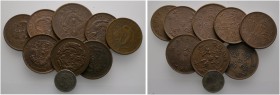 Lots ausländischer Münzen und Medaillen 
 9 Stücke: CHINA . 5 Cents von FUKIEN , Cu-20 Cash von HUPOO sowie Cu-10 Cash von CHE­KIANG , FUKIEN, HUPEH,...