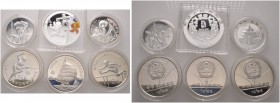 Lots ausländischer Münzen und Medaillen 
 6 Stücke: CHINA . Silber-Gedenkmünzen zu 10 Yuan 2008 Olympiade Beijing sowie zu 5 Yuan 1988 (Fechten, Sege...