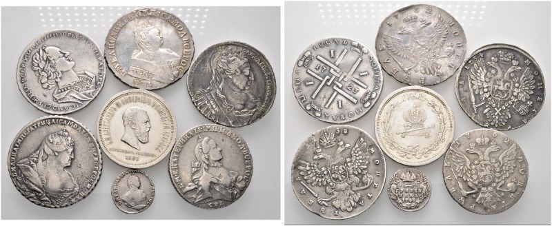 Lots ausländischer Münzen und Medaillen 
 7 Stücke: RUSSLAND . Silberrubel von ...