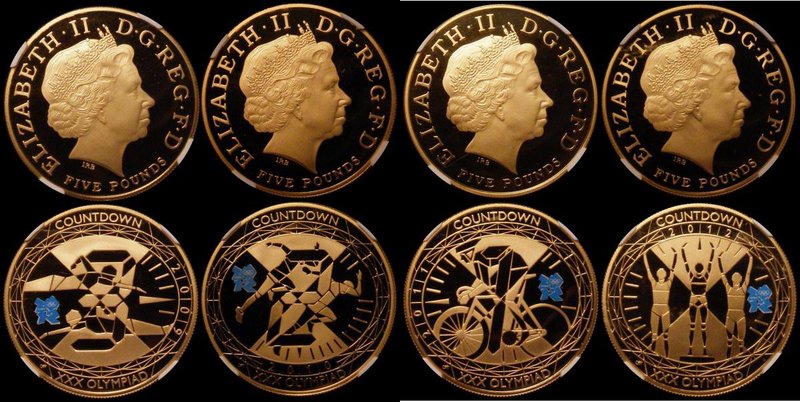 Countdown to the London Olympic Games, a 4-coin set in gold, Five Pound Crowns (...