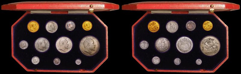 Proof Set 1902 (11 coins) Sovereign to Maundy UNC to FDC, the Sixpence with some...