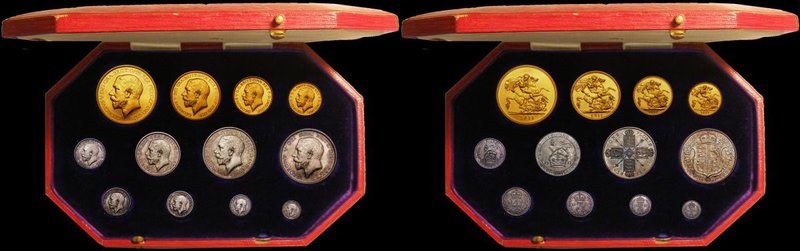 Proof Set 1911 Long Set (12 coins) comprising Gold Five Pounds, Gold Two Pounds,...