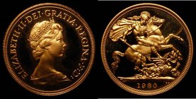 Sovereign 1980 Proof S.SC1 nFDC lightly toning, in the Green Royal Mint case of issue with certificate