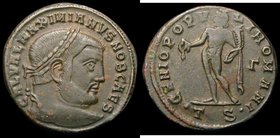 Ae Follis Maximianus 302-303AD Thessalonica, Obverse: Laureate head right/GENIO POPV-LI ROMANI Genius standing left holding patera and cornucopia, Min...
