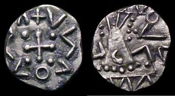 Anglo-Saxon Ar. Sceat S.792 Series D Obverse: Bust left, Reverse: Plain Cross with pellets in angles NEF and bold