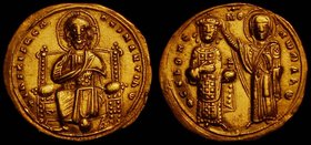 Byzantine Gold Histamenon Romanus III (1028-1034) Constantinople Mint +his XIS REX REGNANTInM Christ enthroned facing, nimbus cross behind head, holdi...