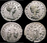 Roman Denarii (2) Plautilla (198-211AD) Obverse: Bust right, draped PLAVTILLAE AVGVSTA, Reverse: Plautilla and Caracalla clasping hands. 3.42 grammes,...