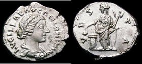 Roman Denarius Lucilla (161-169AD) Obverse: Draped Bust right, LVCILLAE AVG M ANTONINI AVG F, Reverse: Vesta standing left, sacrificing from a simpulu...