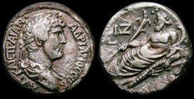 Roman Tetradrachm Hadrian. Alexandria. Reverse: Nilus reclining left, crocodile right, at his side, LIZ in left field= Year 17 (132-133AD) S.3740, GVF