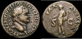 Sestertius Titus (67-69AD) Reverse Pax standing left with olive branch and cornucopia RIC 423 Fine