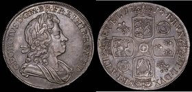 Crown 1718 8 over 6 Roses and Plumes QUINTO, ESC 111A, Bull 1542 NEF attractively toned with minor adjustment lines, Ex-London Coins Auction A155 Andr...