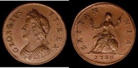 Farthing 1730 Peck 854 UNC with superb chocolate tone, fully struck, a lovely coin, seldom seen in this high grade, In an LCGS holder and graded LCGS ...