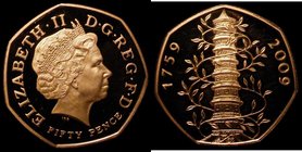 Fifty Pence 2009 Kew Gardens 250th Anniversary Gold Proof S.H19 nFDC with a small handling mark and some minor hairlines, comes uncased with certifica...