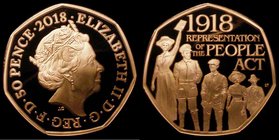 Fifty Pence 2018 100th Anniversary of the Representation of the People's Act Gold Proof S.H48 FDC in capsule, no certificate, Rare with a mintage of j...
