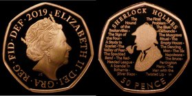 Fifty Pence 2019 Sherlock Holmes Gold Proof FDC in capsule, Rare in capsule with no certificate, Rare with a low mintage of just 600 pieces