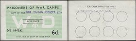 World War II Great Britain Prisoners of War Camps Currency Sixpence serial number 846193. Camp 664 a Stadium Camp located in Catterick, Yorkshire, Eng...