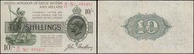 Ten Shillings&nbsp;Bradbury Third Issue&nbsp;T20&nbsp;Red Dash in No. 1918 serial number B11 078451 an attractive and crisp about EF - EF and a Scarce...